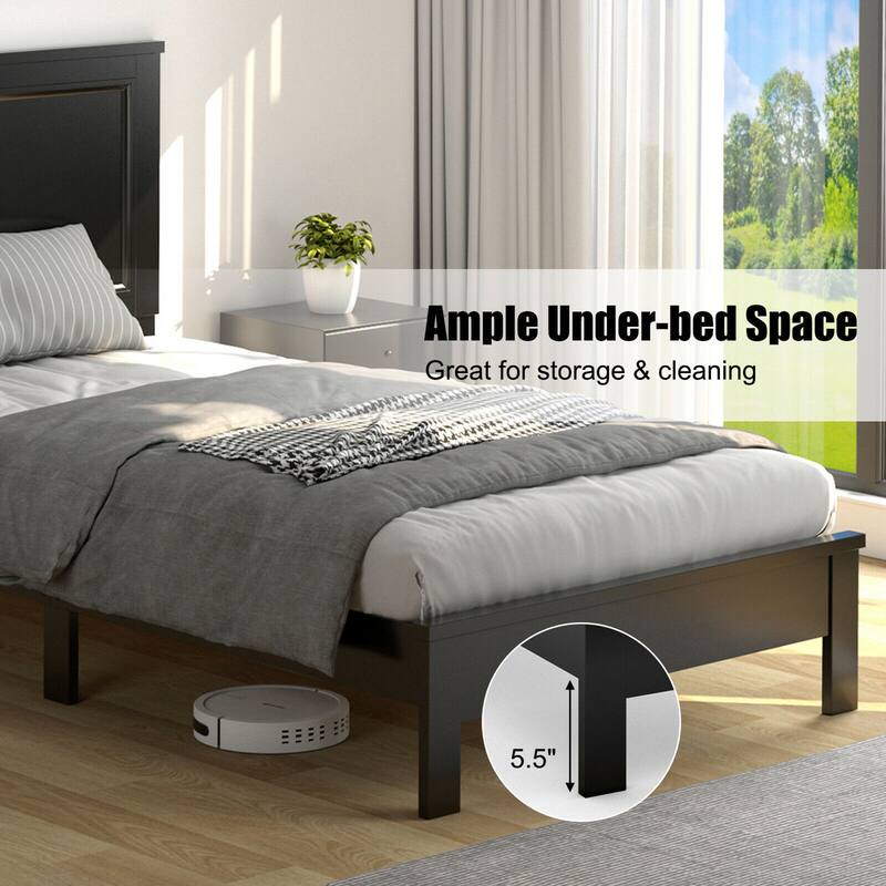 Gymax Twin/Full/Queen Size Bed Frame Platform Slat High Headboard