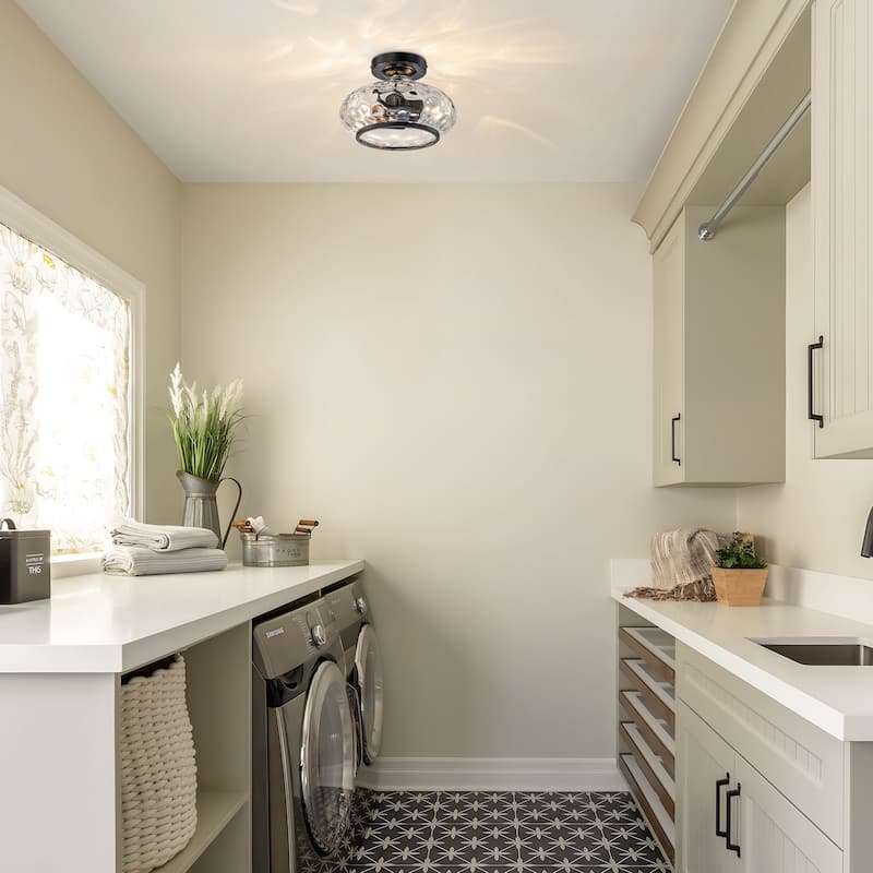Starsky 2-Light Polished Semi-Flush Mount Ceiling Light with Hammered Glass Shade