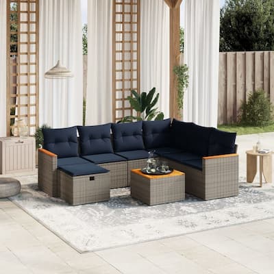vidaXL Patio Sofa Set with Cushions Outdoor Conversation Furniture Poly Rattan - 24.4" x 24.4" x 27.2"