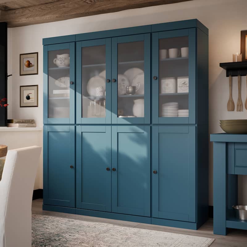 Palace Imports 100% Solid Wood 65" Pantry Cabinet with Frosted Glass, Shaker Doors, 2-Drawers and Adjustable Shelves