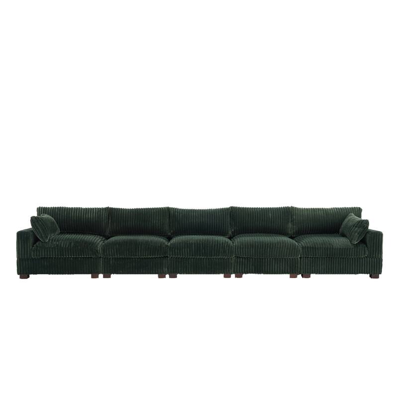 Plush Corduroy Upholstered Modular Sectional Sofa with Pillows