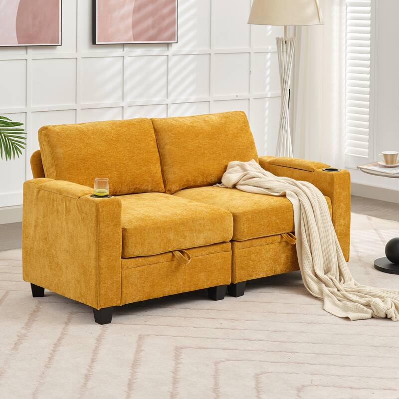 Chenille Sectional Sofa, Hidden Storage & Modular Design