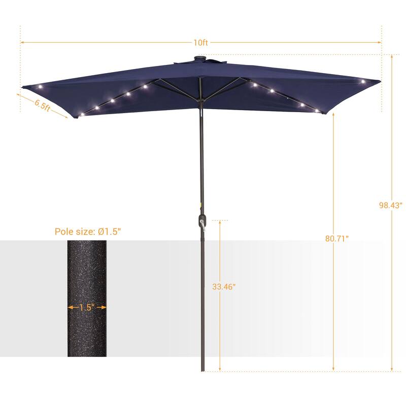 Bonosuki 10 x 6.5ft LED Patio Rectangular Umbrella Outdoor Market Umbrella Aluminium/Steel with Tilt and Crank