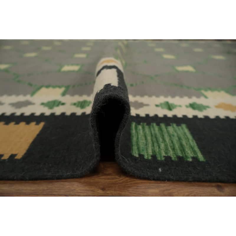 Hand Woven Oriental 100% Wool Carpet Southwestern Modern Greys & Charcoal Kilim Area Rug - 11' 5'' X 8' 4''
