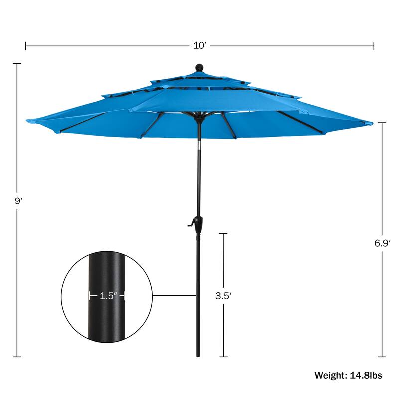 10 ft Patio Umbrella, 3-Tiered Sunshade with Push Button Tilt and Easy-Open Crank, Outdoor Umbrella for Deck, Yard