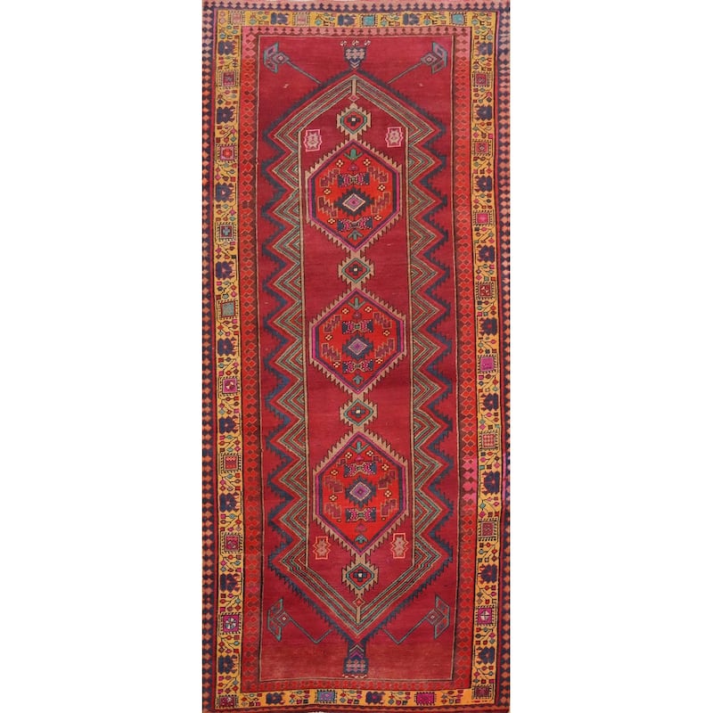 Hand Knotted Oriental 100% Wool Carpet Traditional Tribal Red Ardebil Runner Rug - 10' 6'' X 4' 5''