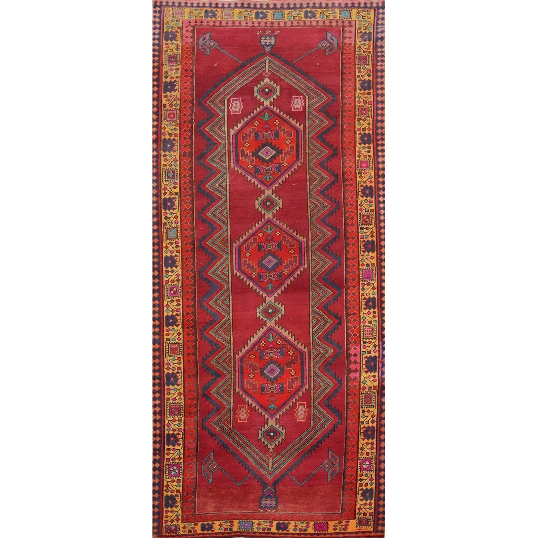 Hand Knotted Oriental 100% Wool Carpet Traditional Tribal Red Ardebil Runner Rug - 10' 6'' X 4' 5''