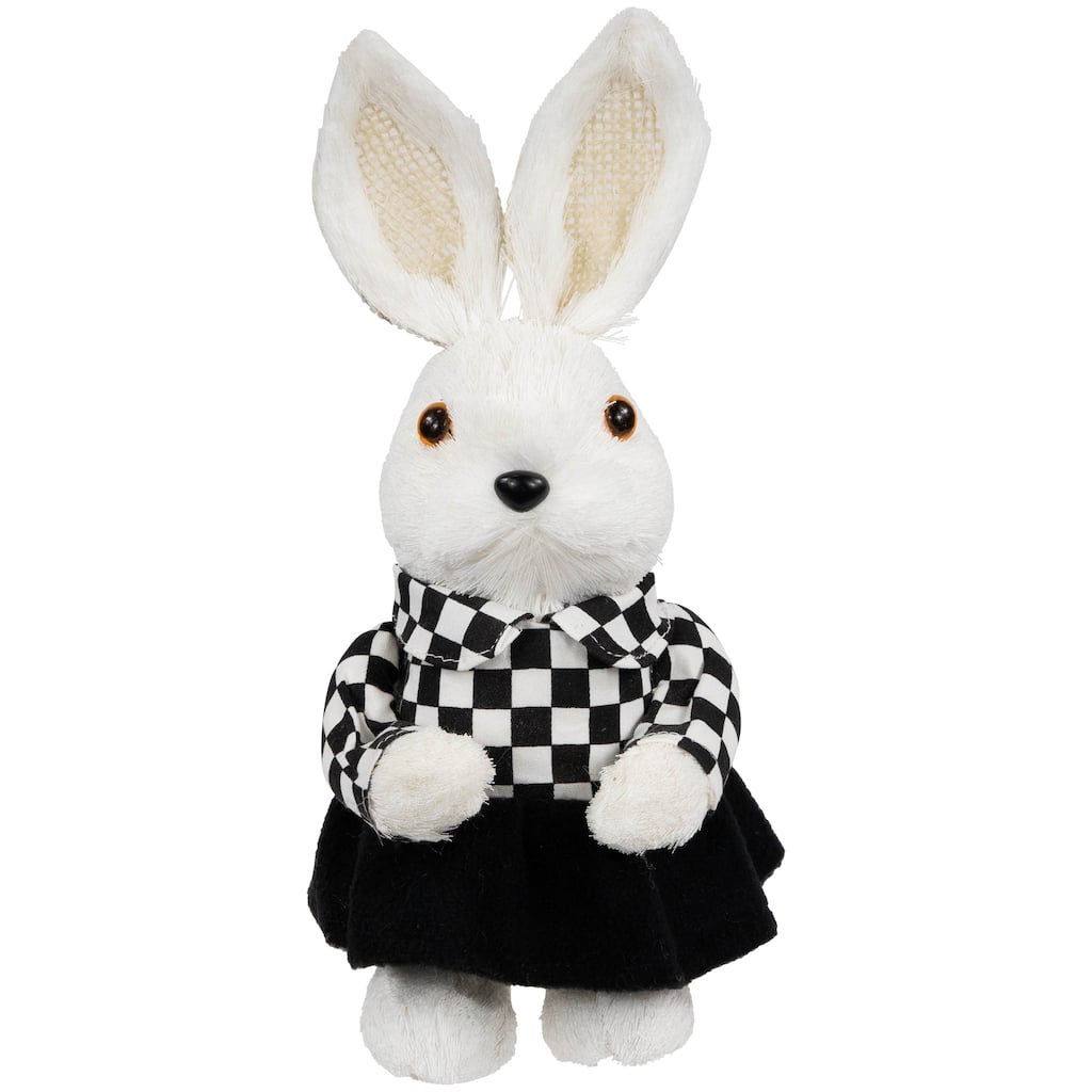 Girl Easter Rabbit Figurine in Checkered Dress -10"