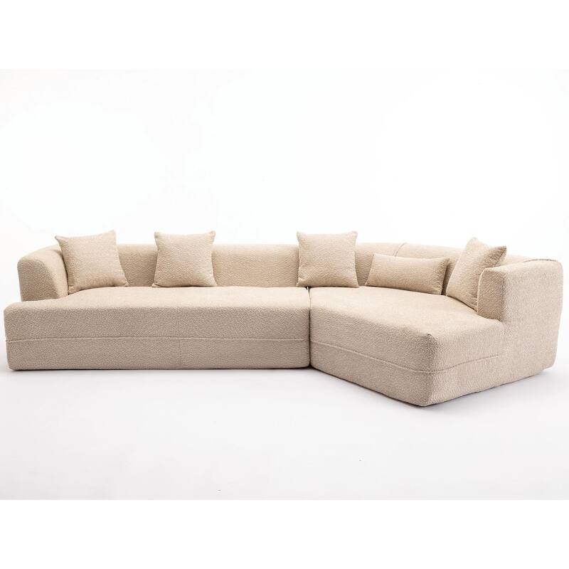 128" Modular Sectional Sofa for Living Room, Soft Boucle Lounge Sofa w/ Pillow, Modern Reversible Upholstered Couch
