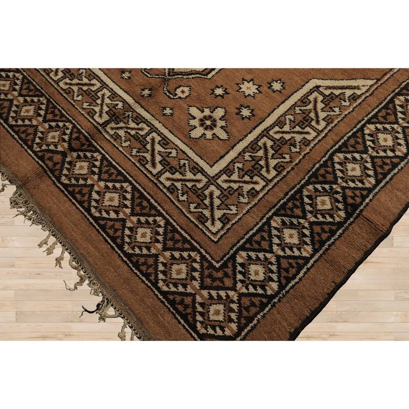 6'9''x9'6'' Hand Knotted Wool Mocha Traditional Vintage Area Rug - 6' 9'' x 9' 6''