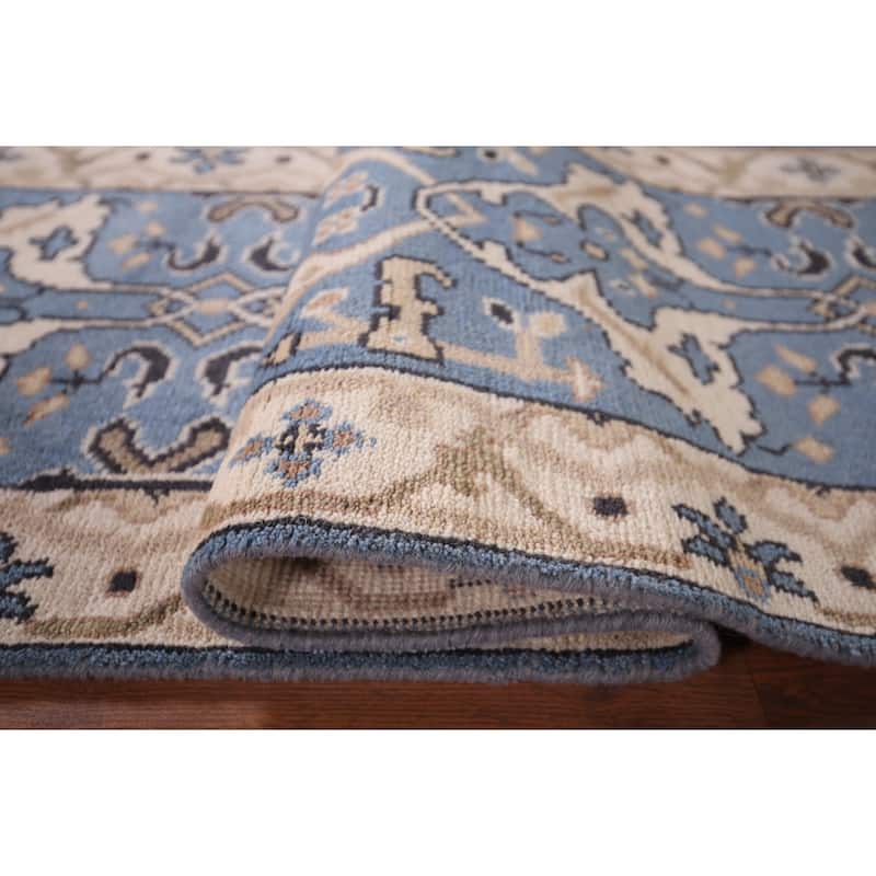 Blue Oushak Indian Runner Rug Hand-Knotted Wool Carpet - 2'6"x 8'1"