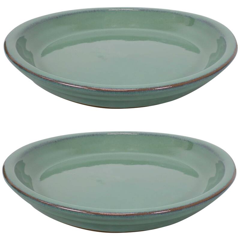 Sunnydaze Set of 2 Glazed Ceramic Planter Saucers - 9" - 9" - Seafoam