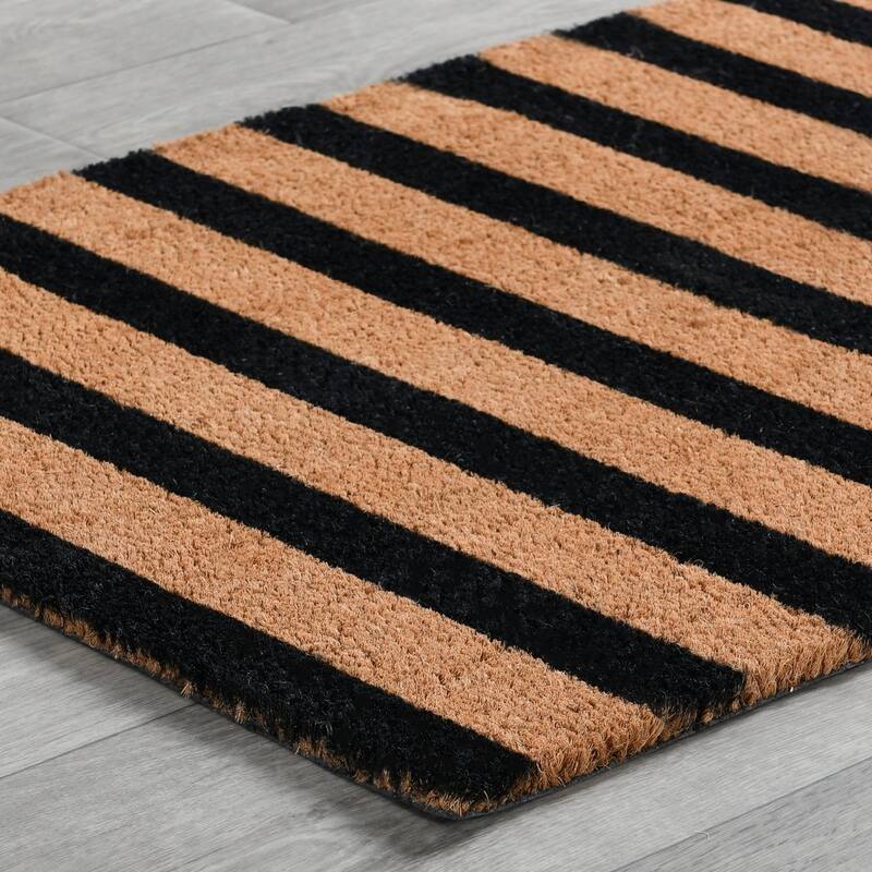 Striped Black and Natural 24x57 Doormat by Kosas Home - 57x24 - 57x24