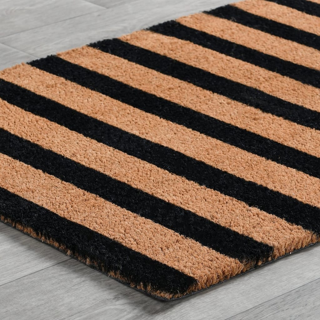 Striped Black and Natural 24x57 Doormat by Kosas Home - 57x24