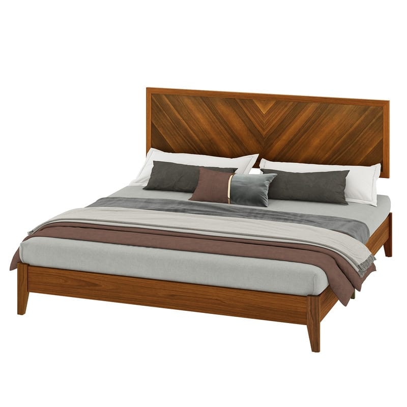 Moasis Farmhouse Rustic Brown Wood Bed Frame with Adjustable Headboard&Slats Support