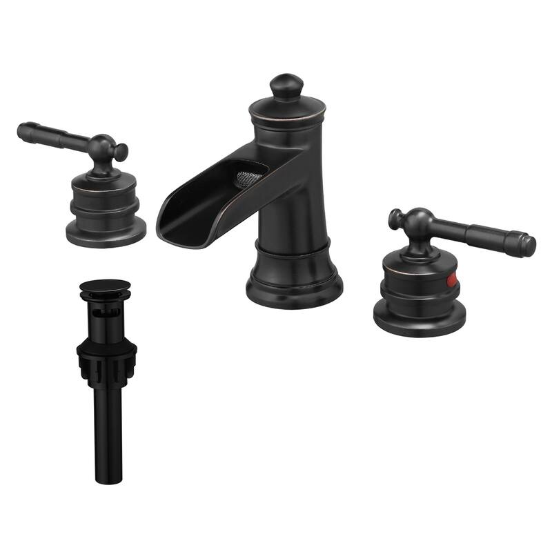 Waterfall 8 Inch Widespread Bathroom Faucet with Pop-up Drain Brass Double Handle Modern Bathroom Sink Basin Taps - Oil Rubbed Bronze