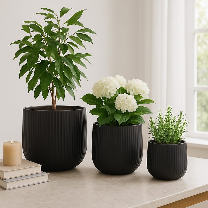 Polyresin Planter Carved Sculptural Design Minimalist Style (Set of 3)