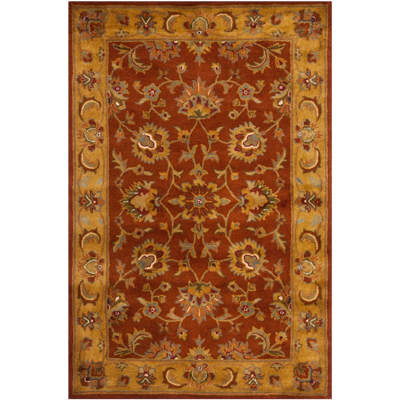 SAFAVIEH Handmade Heritage Flower Field Traditional Oriental Wool Rug - 3' x 5' - Red/Natural - Runner/Rectangle