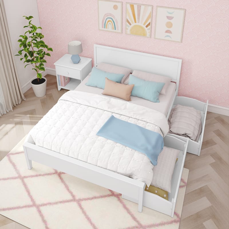 Max and Lily Queen-Size Bed with Panel Headboard and Storage Drawers