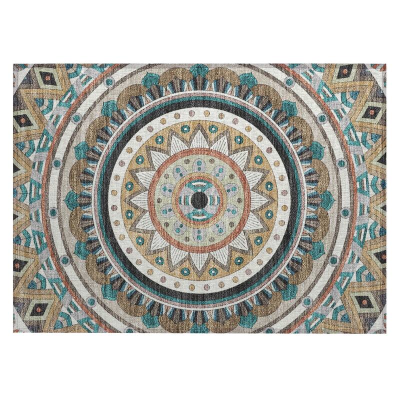 Machine Washable Indoor/ Outdoor Boho Mosaic Chantille Rug