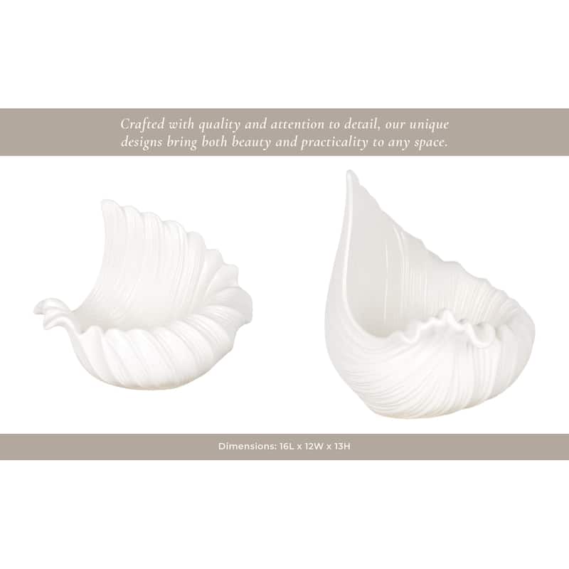 Ceramic Bowl Textured Shell-Inspired Design for Home Decor - 13" White - 16" x 12" x 13"