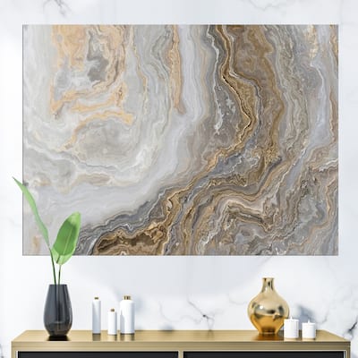 White Marble with Curley Gray and Gold Veins - Painting Print on Canvas