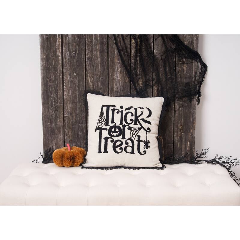 Trick Treat Black And White Embroidered Throw Pillow