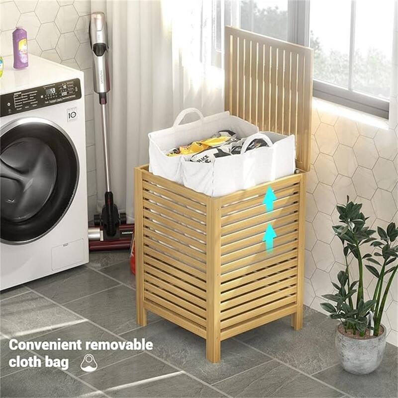 Bamboo Laundry Hamper, 2-Section 120L - 18.31"L x 18.31"W x 25.59"H