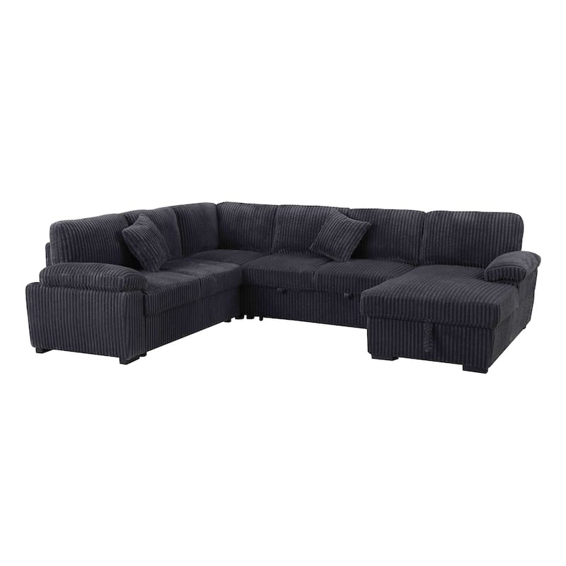 Modern Corduroy Sectional With Storage Chaise Lounge