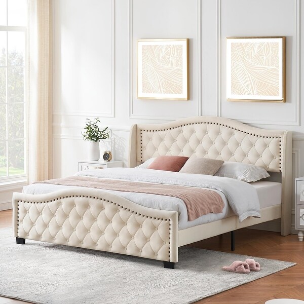 Upholstered Bed Frame with Tall Wingback Headboard On Sale Bed Bath Beyond 40202836