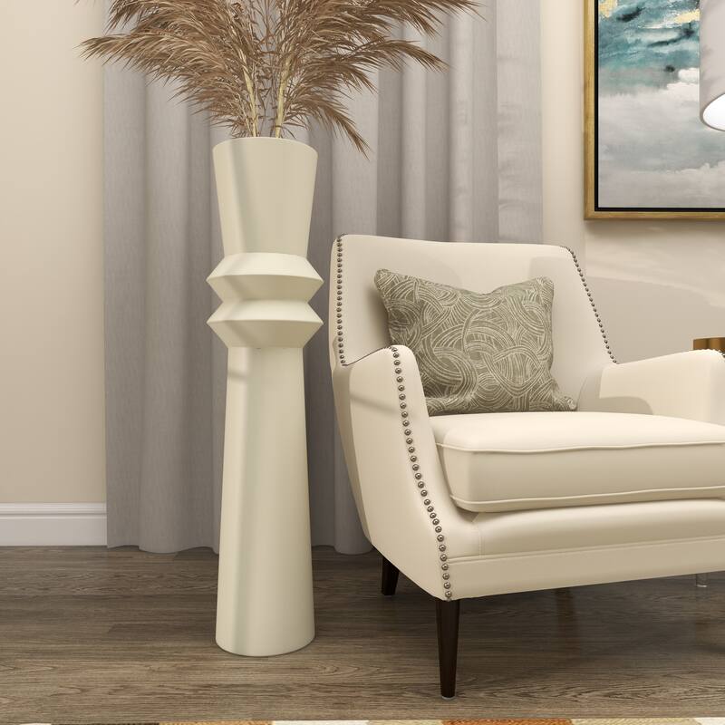 The Novogratz Cream Metal Tall Art Deco Fluted Floor Vase