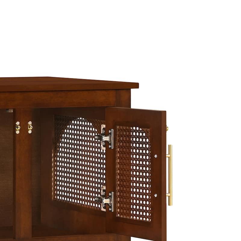 Christopher Knight Home - 47"W Rubber Wood Dog Crate Cabinet with Rattan Doors & Storage