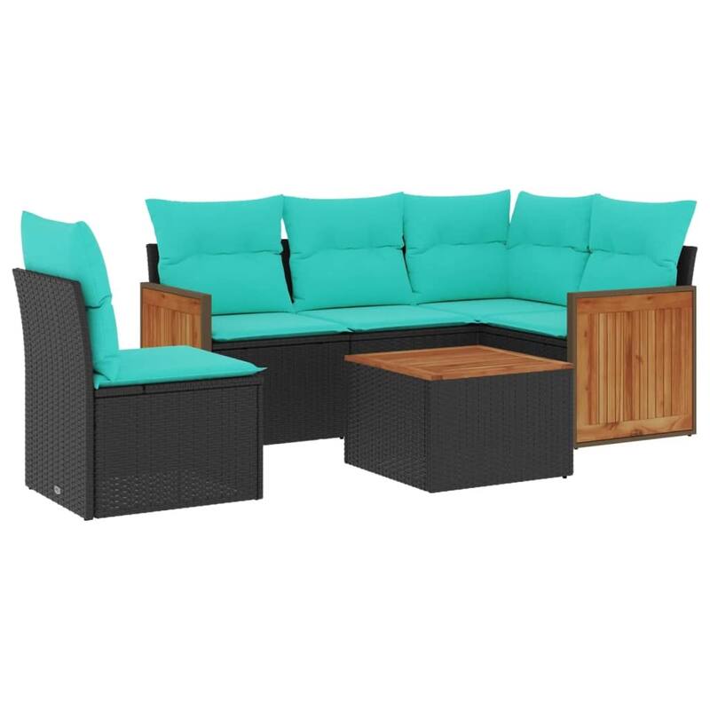 vidaXL 5 Piece Patio Sofa Set with Cushions Black Poly Rattan