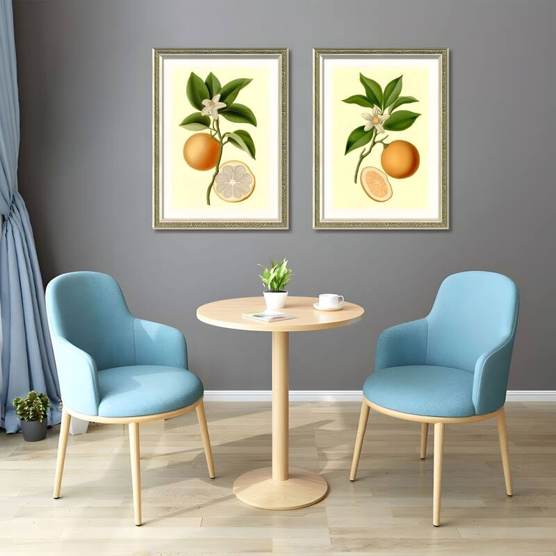 Set of 2 Orange Fruit Botanical Framed Wall Art - Replaceable Canvas Prints with Solid Wood Picture Frames - Green,Orange