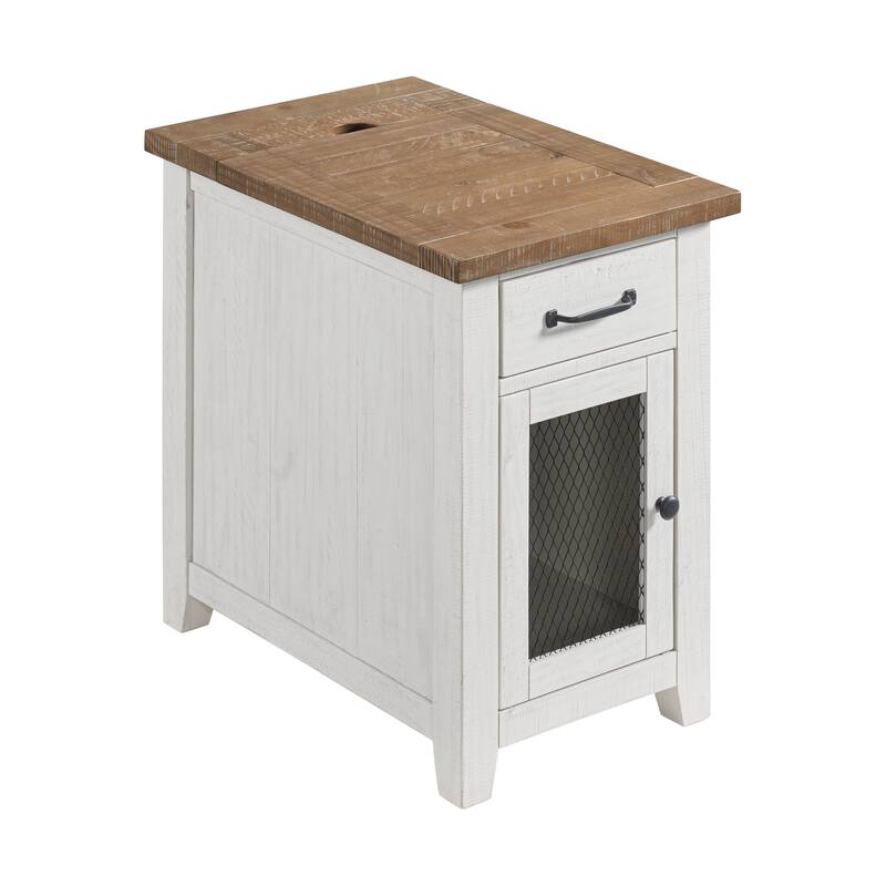 Rustic Solid Wood Chairside End Table with Hidden Charging Station