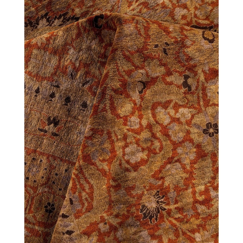 Overton Hand Knotted Wool Vintage Inspired Modern Contemporary Overdyed Brown Area Rug - 10' 1" x 13' 10"