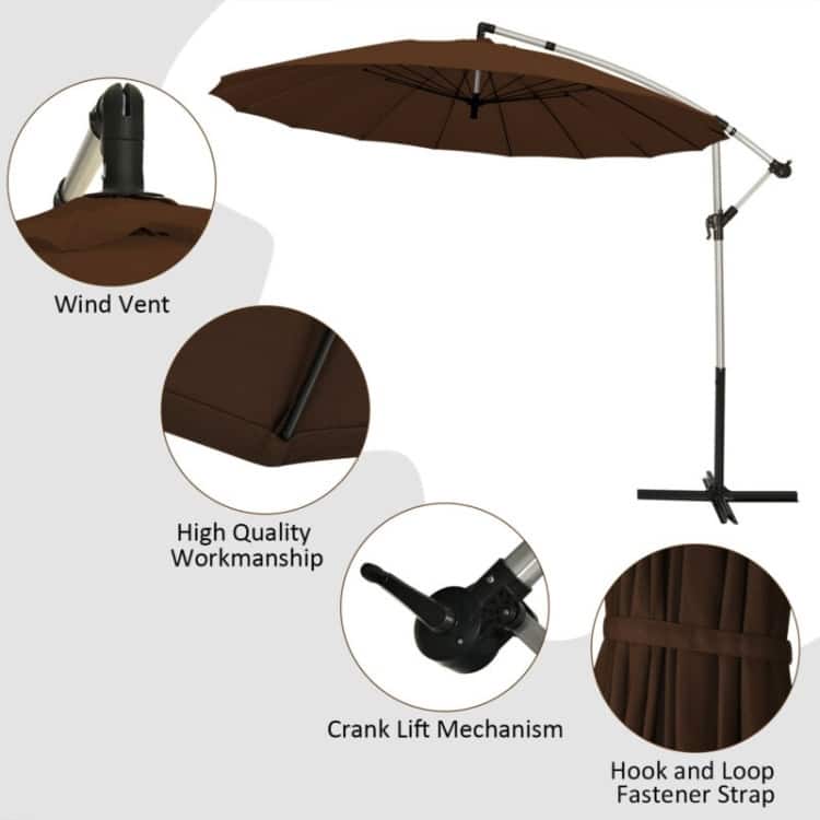 10 Foot Patio Offset Umbrella Market Hanging Umbrella for Backyard Poolside Lawn Garden