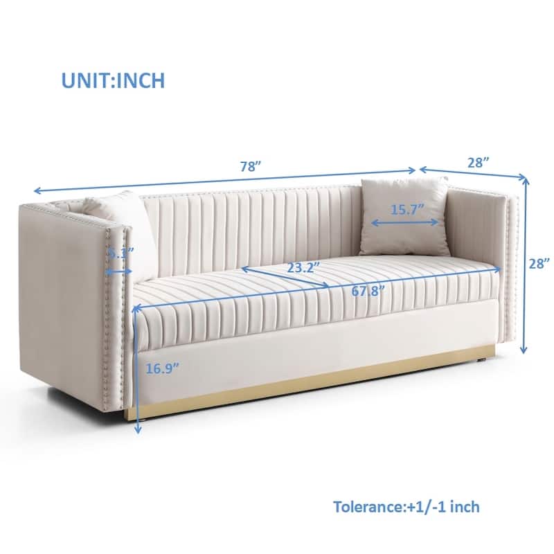 Vertical Channel Tufted Velvet Upholstered 3-Seater Sofa