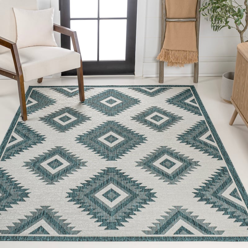 JONATHAN Y Aimee Geometric Moroccan Diamond Black/Cream Indoor/Outdoor Area Rug