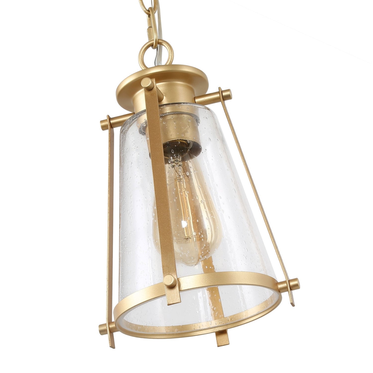 JEENKAE Modern Brass Glass Kitchen Pendant Lighting Rod-Hung Gold Pendant  Light, 1-Light-1