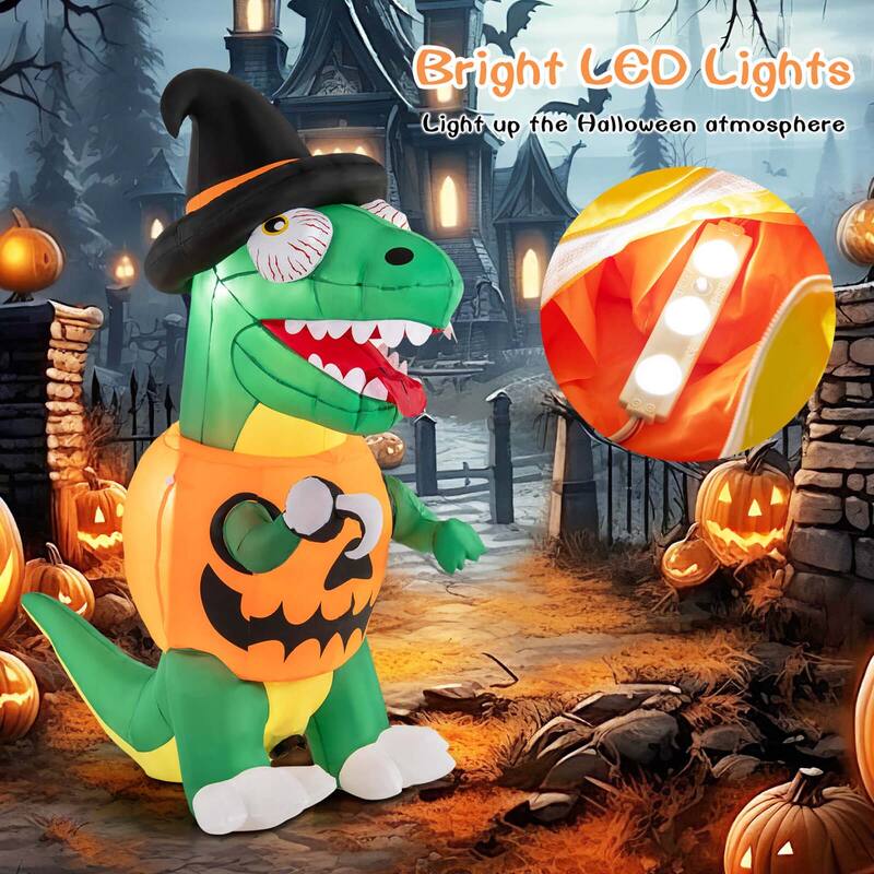 Costway 6 FT Inflatable Pumpkin Dinosaur with Built-in LED Lights & - See Details
