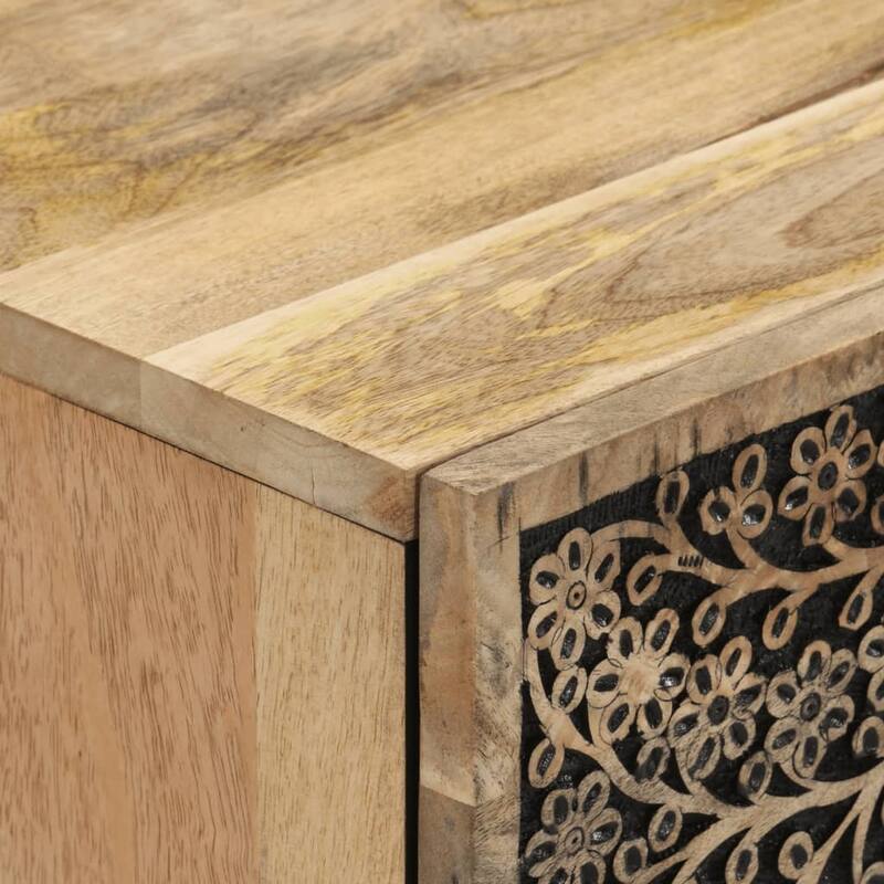 vidaXL Bedside Cabinet Natural Wood Solid Mango Wood Medium - 13.0 x 19.7 x 23.6 in