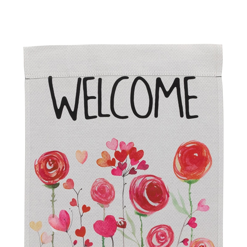 Roses and Hearts Floral "Welcome" Outdoor Garden Flag 18" x 12.5"