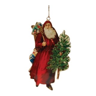Santa Claus with Tree Christmas Ornaments - 8.5" - Red and Green - 6ct ...