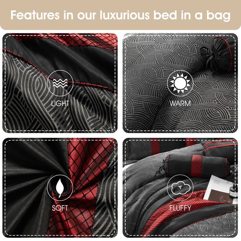 Nanshing Ester Red and Black 7-Piece Comforter Set