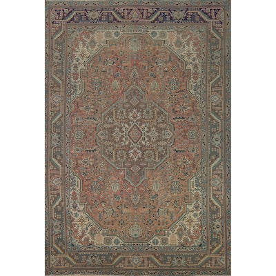 Orange Tabriz Persian Vintage Rug Hand-Knotted Wool Carpet - 6'8" x 9'6"