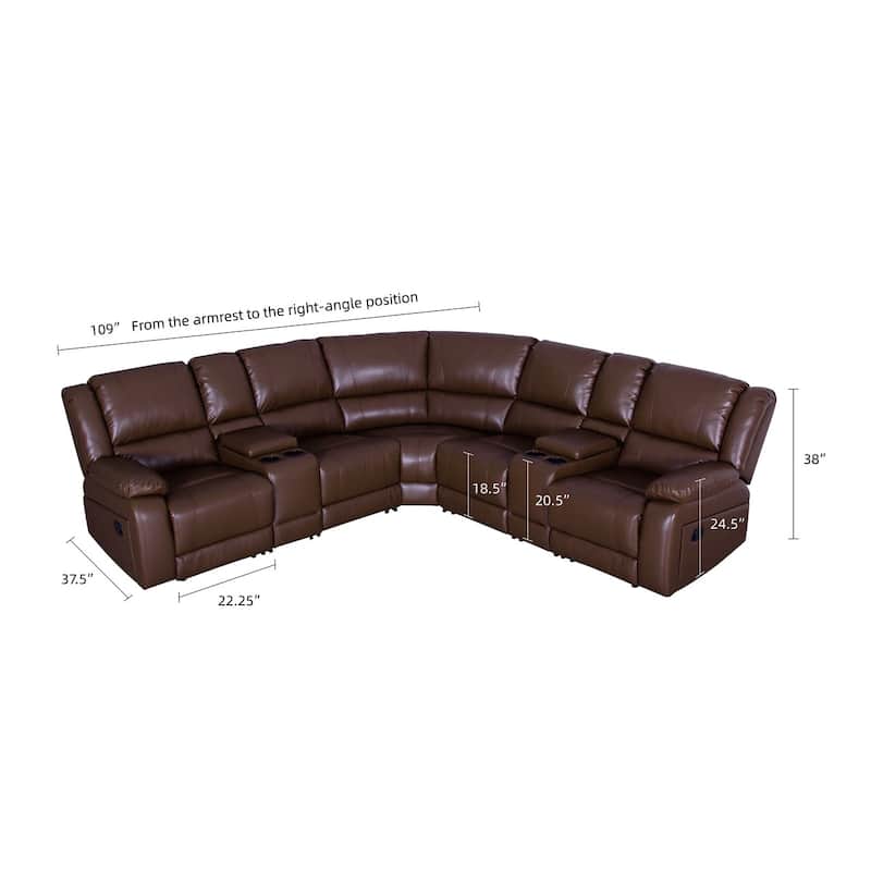 108" W Modern Contemporary Faux Leather 7 Piece Sectional Recliners