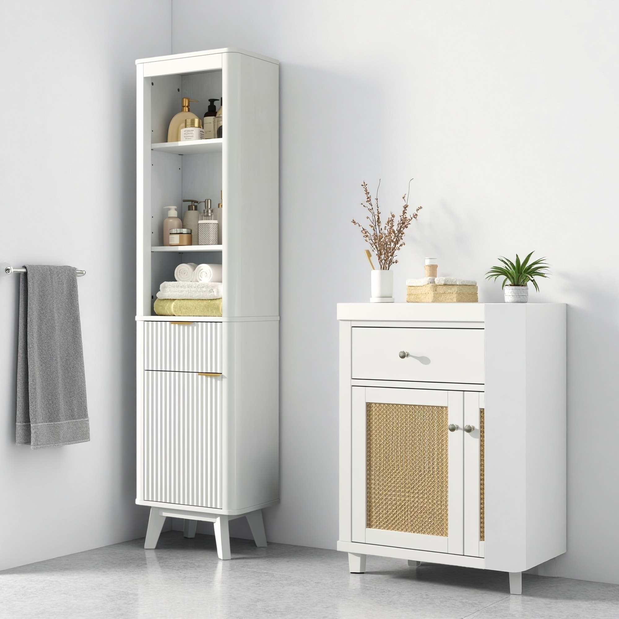 68" Tall Bathroom Storage Cabinet with Adjustable Shelves, One Drawer & Door, Freestanding Storage Cabinet for Bathroom