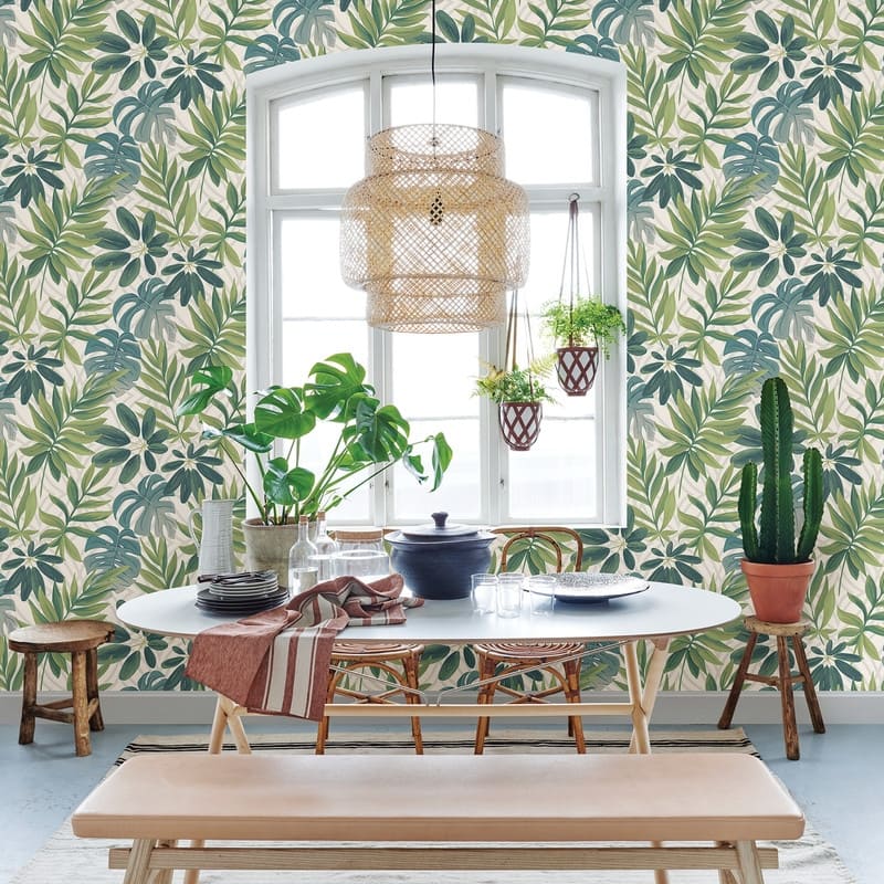 Brewster Nocturnum Green Leaves Wallpaper - 20.5in x 396in x 0.025in
