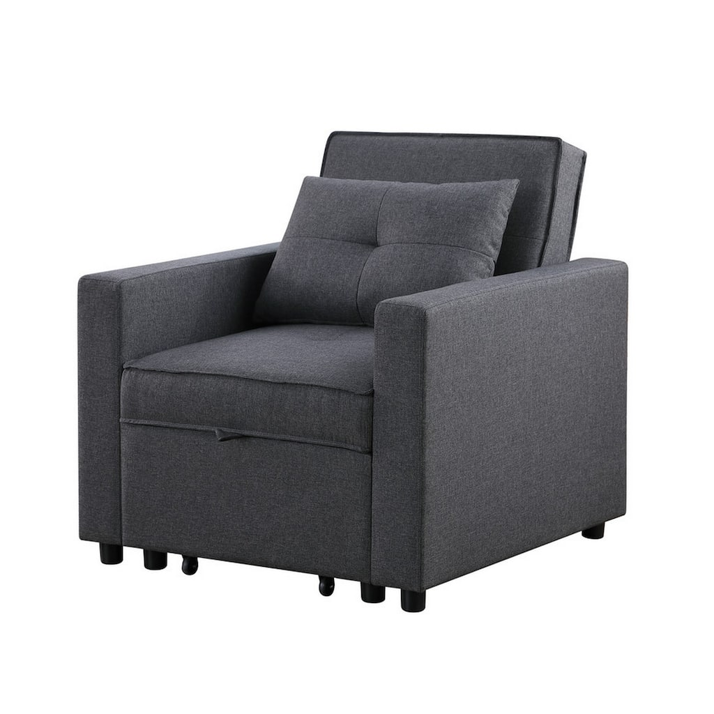 Vito 33 Inch Convertible Sleeper Armchair with Side Pocket, Dark Gray Linen